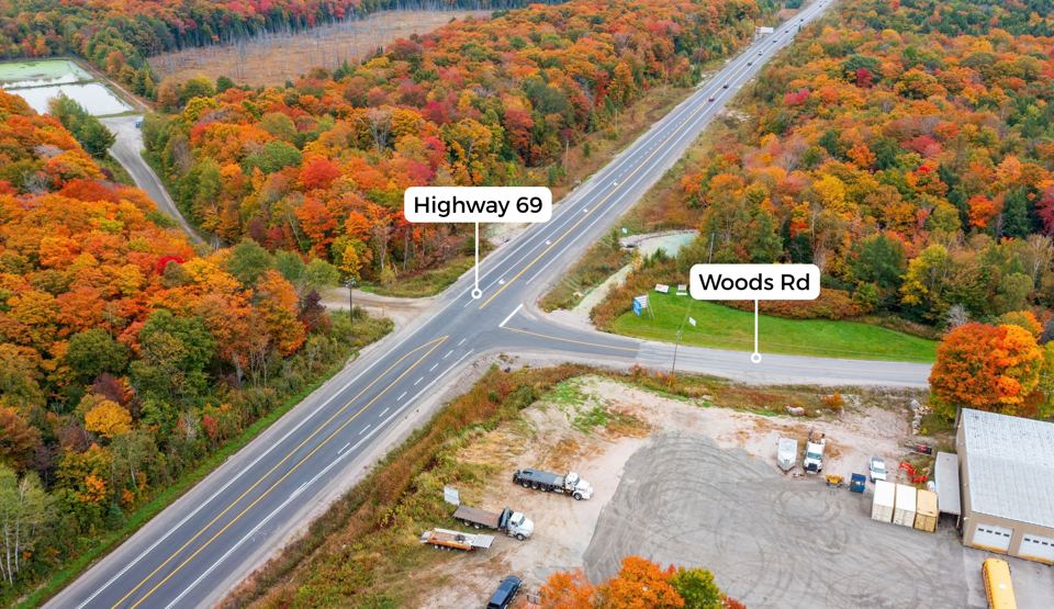 Aerial of Highway 69 at Woods Road near the property