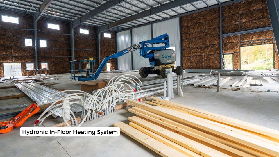 Hydronic in-floor heating lines laid before the slab pour